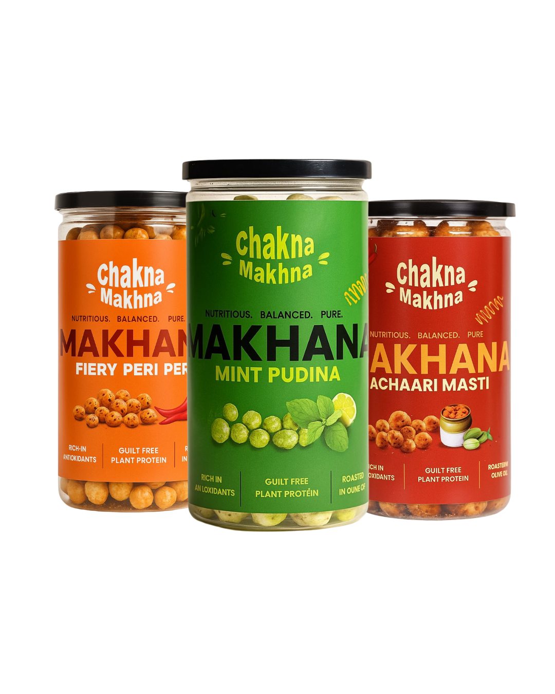 CHAKNA MAKHNA - Combo of 3 - Fiery Peri-Peri, Mint Pudina and Achaari Masti Makhana - 240g