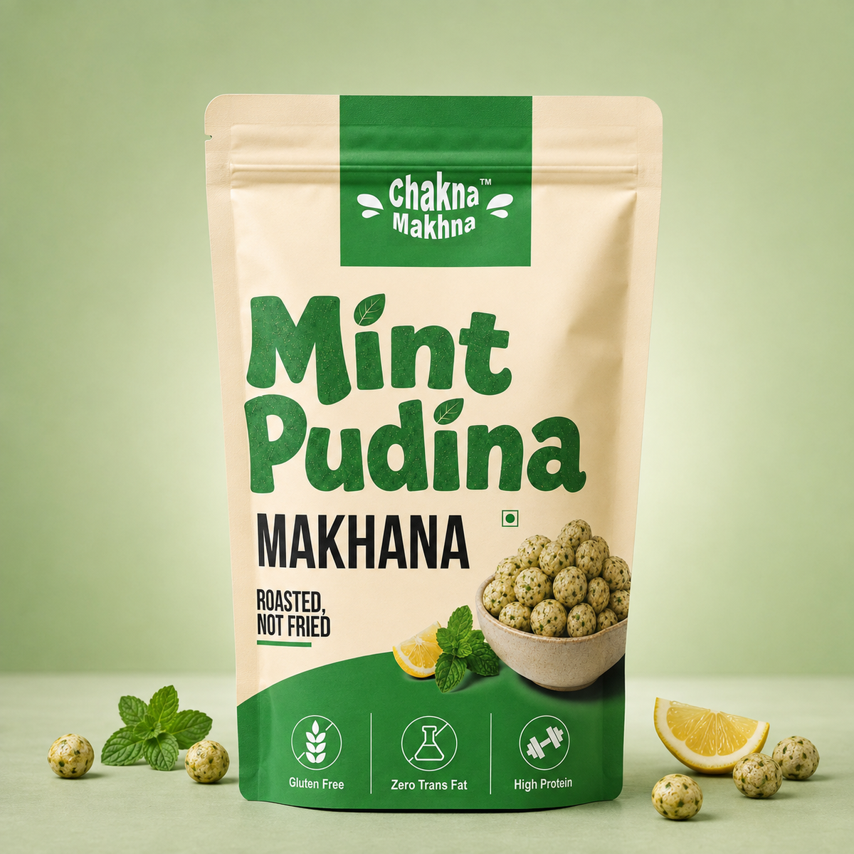 CHAKNA MAKHNA Mint Pudina Makhana - 55gs - Stand Up Pack