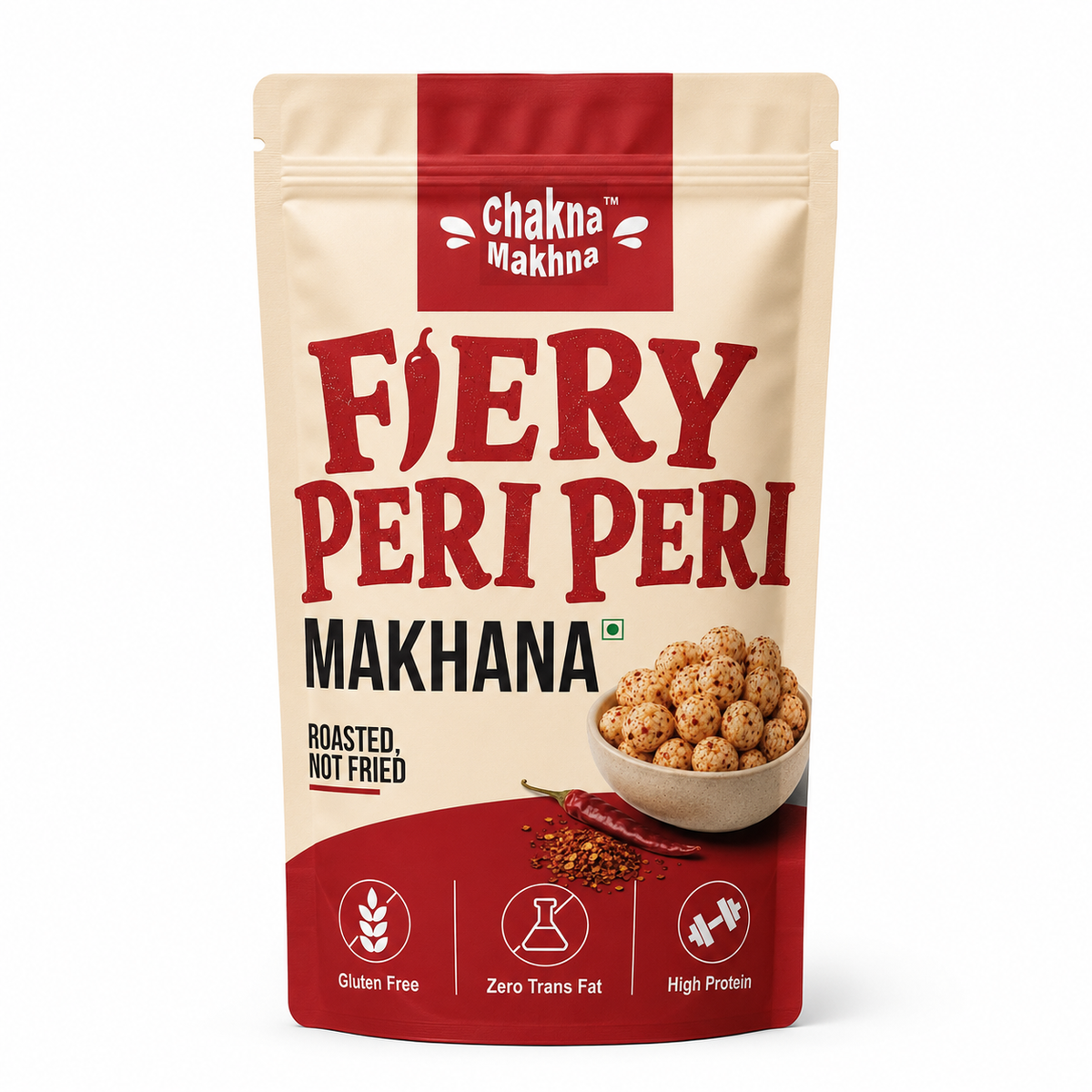 CHAKNA MAKHNA Fiery Peri Peri Makhana - 55gs - Stand Up Pack