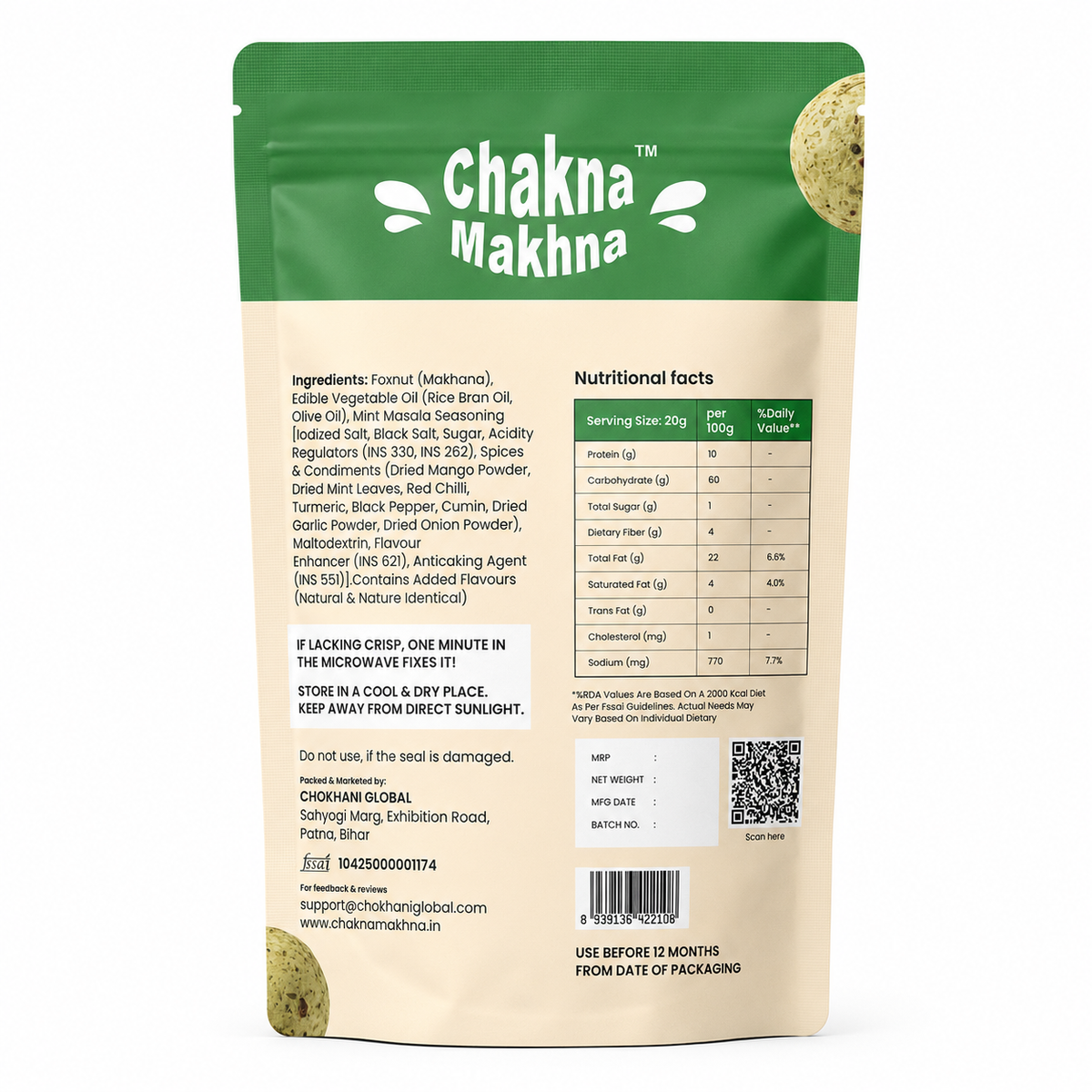 CHAKNA MAKHNA Mint Pudina Makhana - 55gs - Stand Up Pack