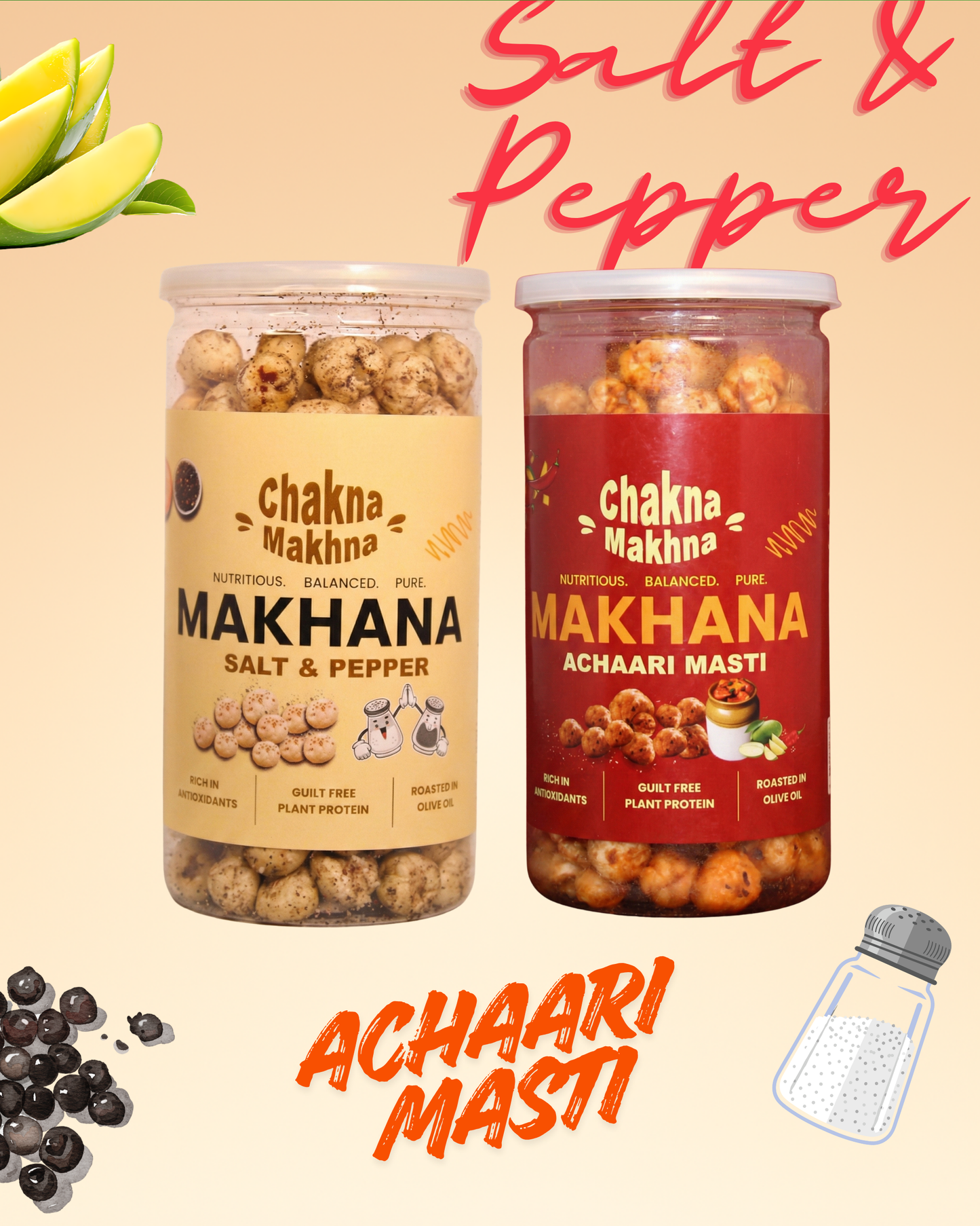 CHAKNA MAKHNA - Combo of 2 - Salt & Pepper and Achaari Masti Makhana - 160g
