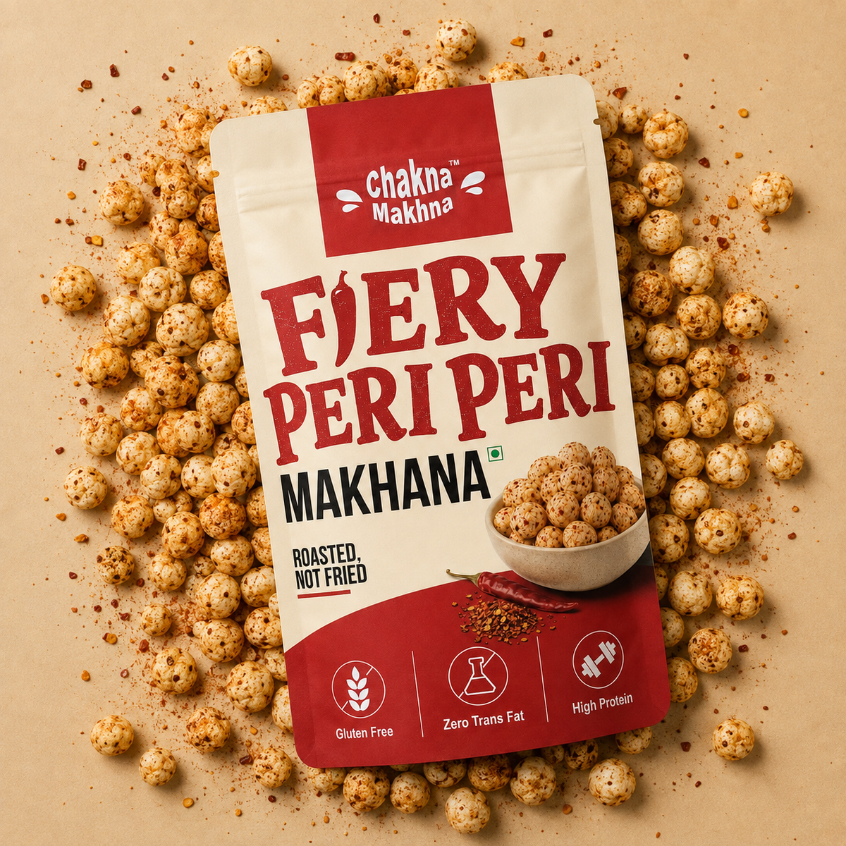 CHAKNA MAKHNA Fiery Peri Peri Makhana - 55gs - Stand Up Pack