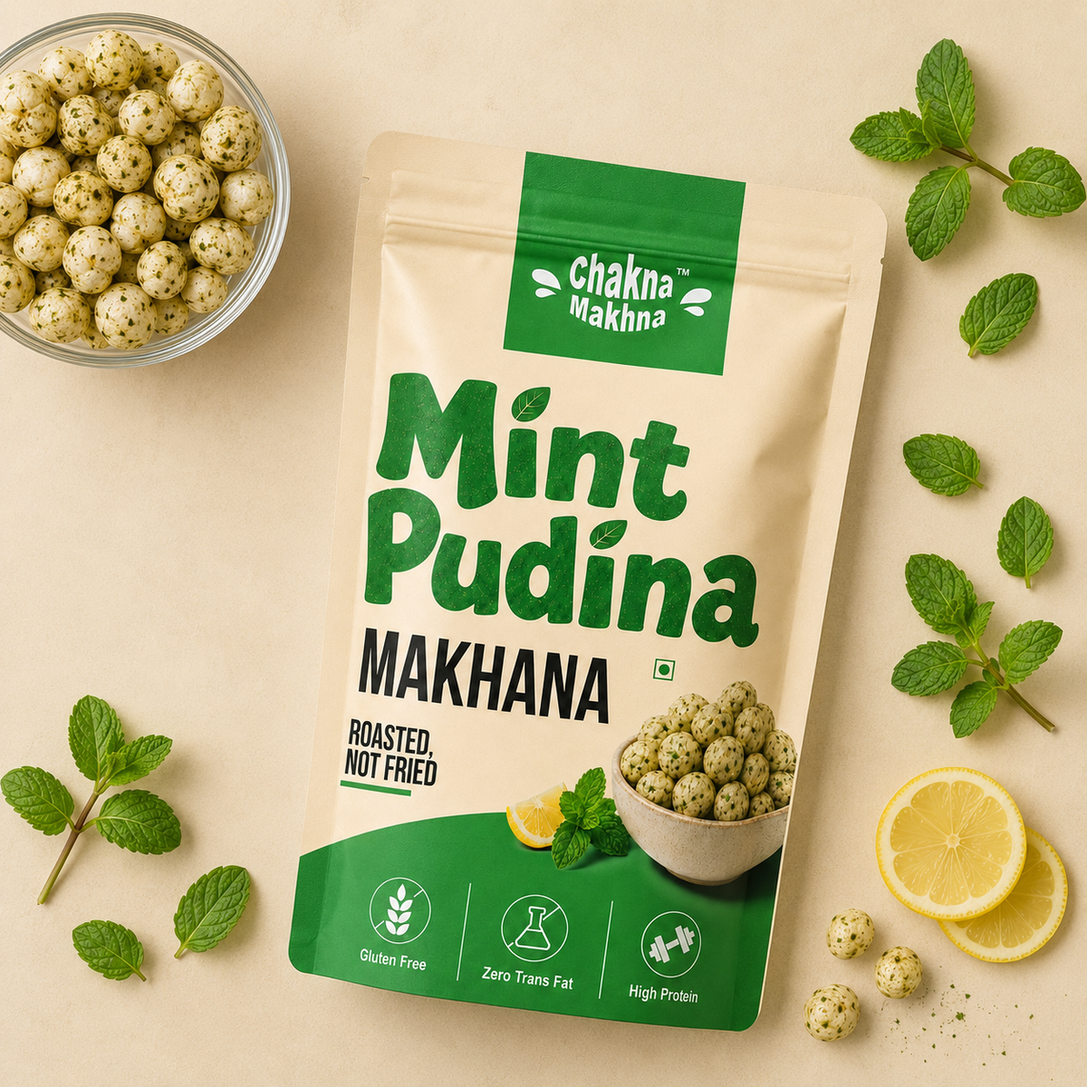 CHAKNA MAKHNA Mint Pudina Makhana - 55gs - Stand Up Pack