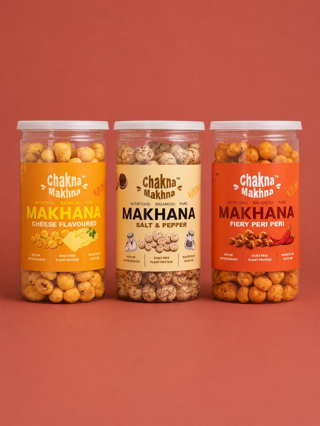 CHAKNA MAKHNA - Combo of 3 - Cheese, Salt & Pepper and Fiery Peri Peri Makhana - 240g