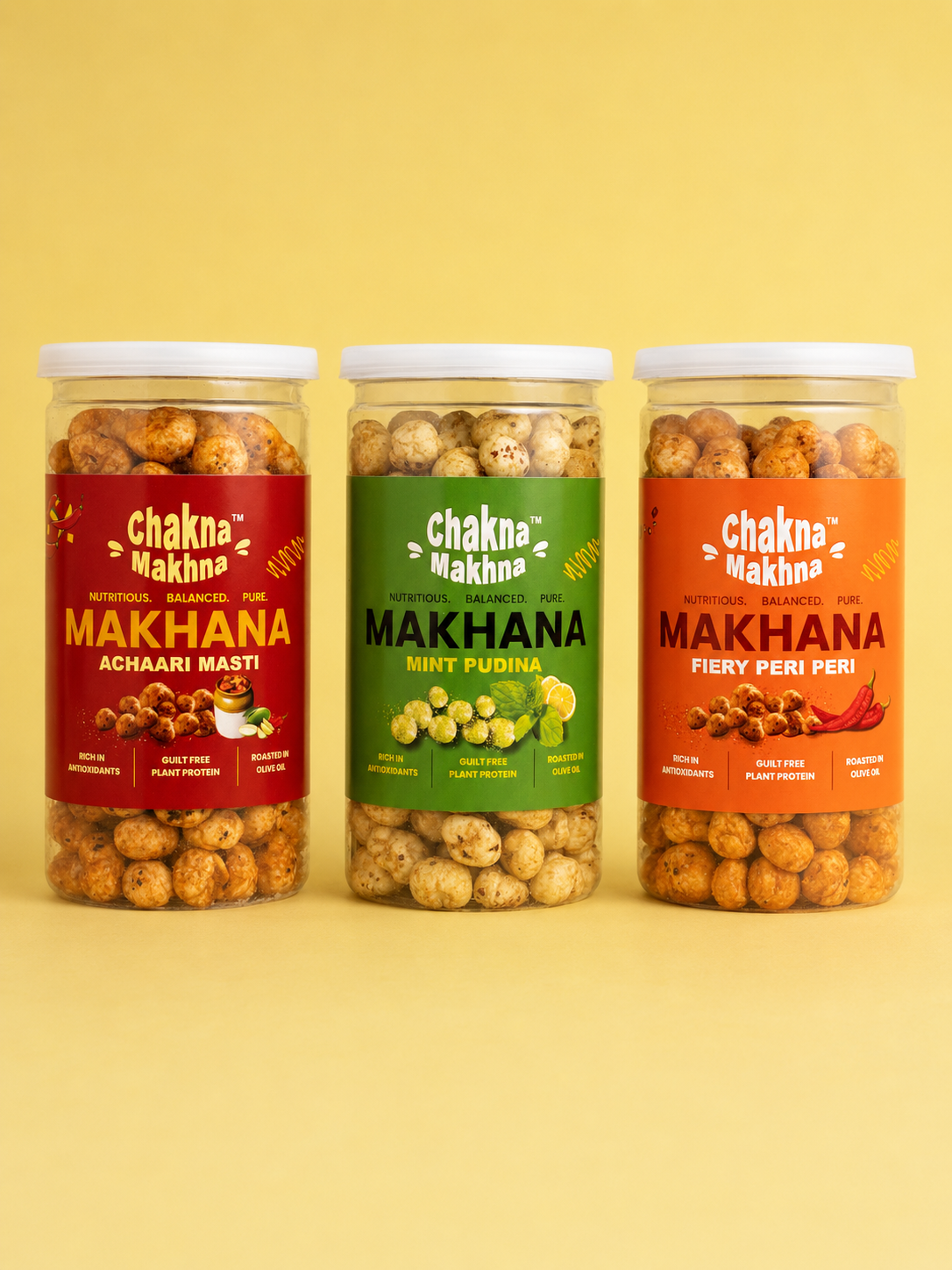 CHAKNA MAKHNA - Combo of 3 - Fiery Peri-Peri, Mint Pudina and Achaari Masti Makhana  - 240g