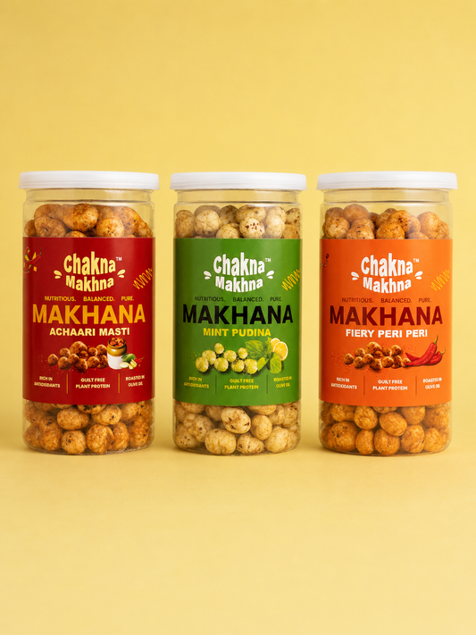 CHAKNA MAKHNA - Combo of 3 - Fiery Peri-Peri, Mint Pudina and Achaari Masti Makhana  - 240g