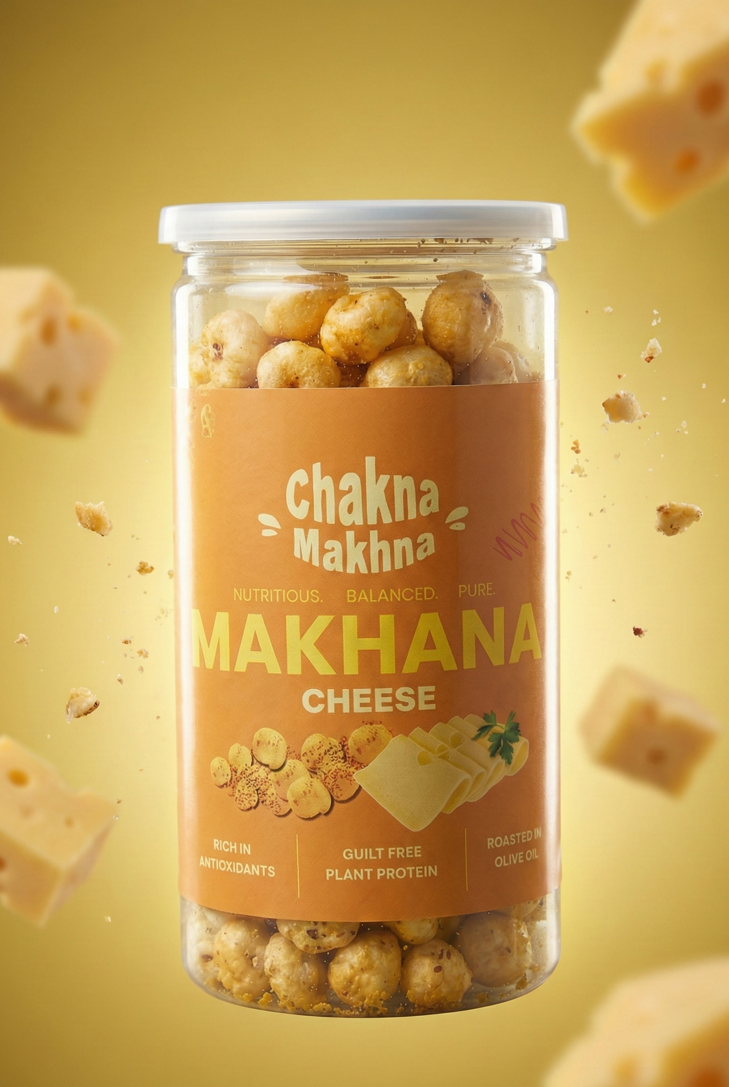 Cheese roasted makhana in airtight jar by Chakna Makhna