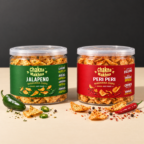 Chakna Makhna Makhana Chips Combo — Peri Peri + Jalapeño | Baked, Not Fried | 90g × 2