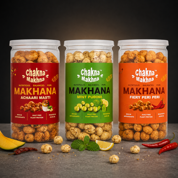 CHAKNA MAKHNA - Combo of 3 - Fiery Peri-Peri, Mint Pudina and Achaari Masti Makhana  - 240g