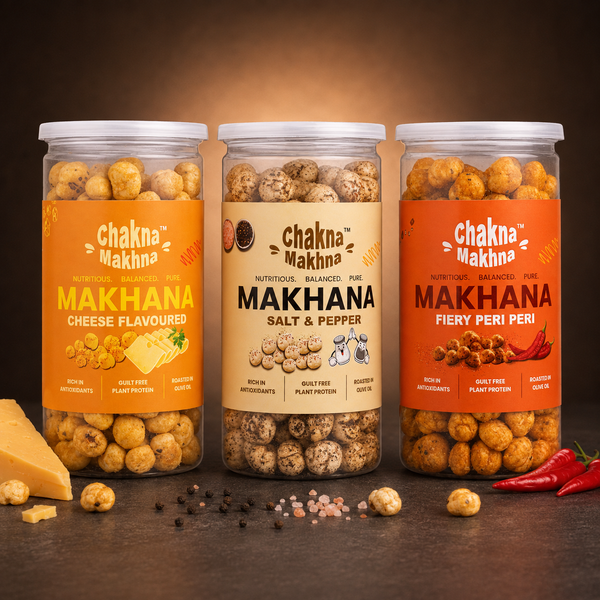 CHAKNA MAKHNA - Combo of 3 - Cheese, Salt & Pepper and Fiery Peri Peri Makhana - 240g