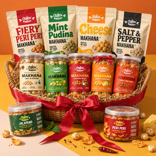 Chakna Makhna Ultimate Combo | 5 Makhana Jars + 4 Stand-Up Pouches + 2 Makhana Chips Jars