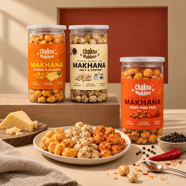 CHAKNA MAKHNA - Combo of 3 - Cheese, Salt & Pepper and Fiery Peri Peri Makhana - 240g