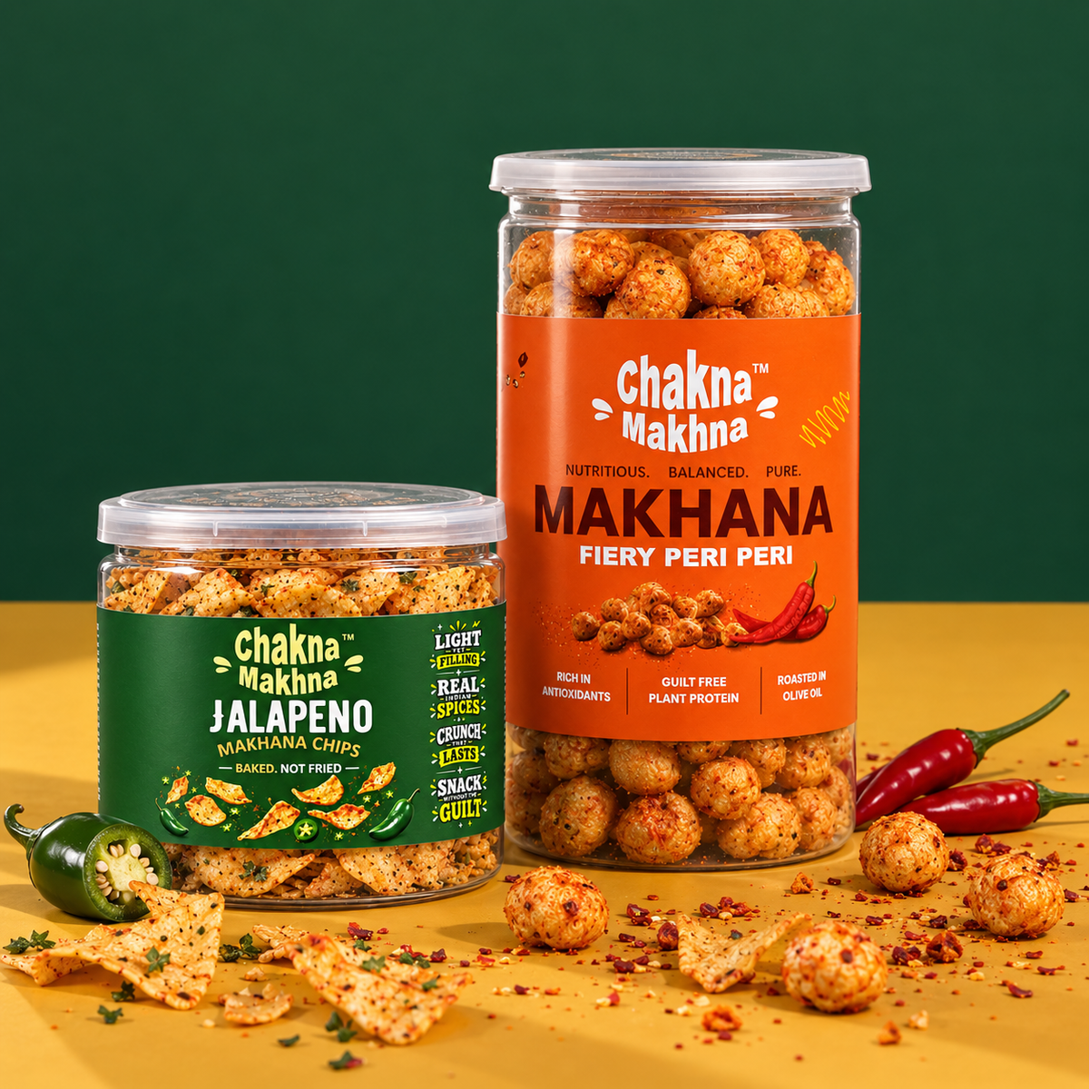 Chakna Makhna Combo — Fiery Peri Peri Makhana + Jalapeño Makhana Chips | Puffs & Chips Duo